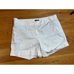 Express Womens White Cotton Stretch Flat Front Casual Shorts Size 10